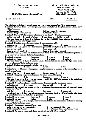 Đề thi thử Tốt nghiệp THPT môn Tiếng Anh - Mã đề 313 - Năm học 2020-2021 - Sở giáo dục và đào tạo Bắc Ninh (Có đáp án)
